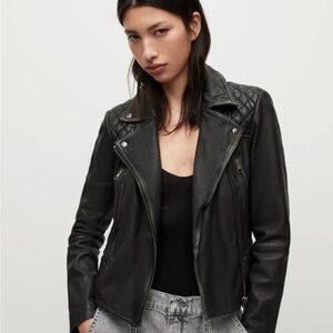 All Saints Cargo Leather Black Jacket